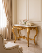 Louis XV Gold Console Table with White Marble Top