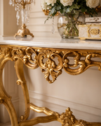 Louis XV Gold Console Table with White Marble Top