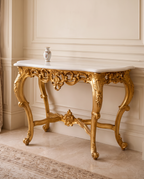 Louis XV Gold Console Table with White Marble Top