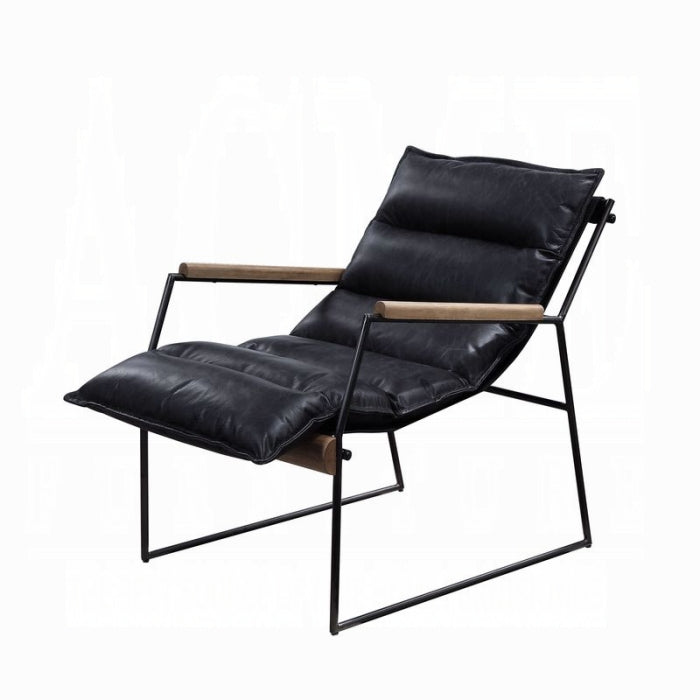 Distressed Espresso Top-Grain Leather Accent Chair with Matte Iron Frame