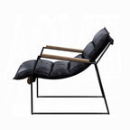 Distressed Espresso Top-Grain Leather Accent Chair with Matte Iron Frame