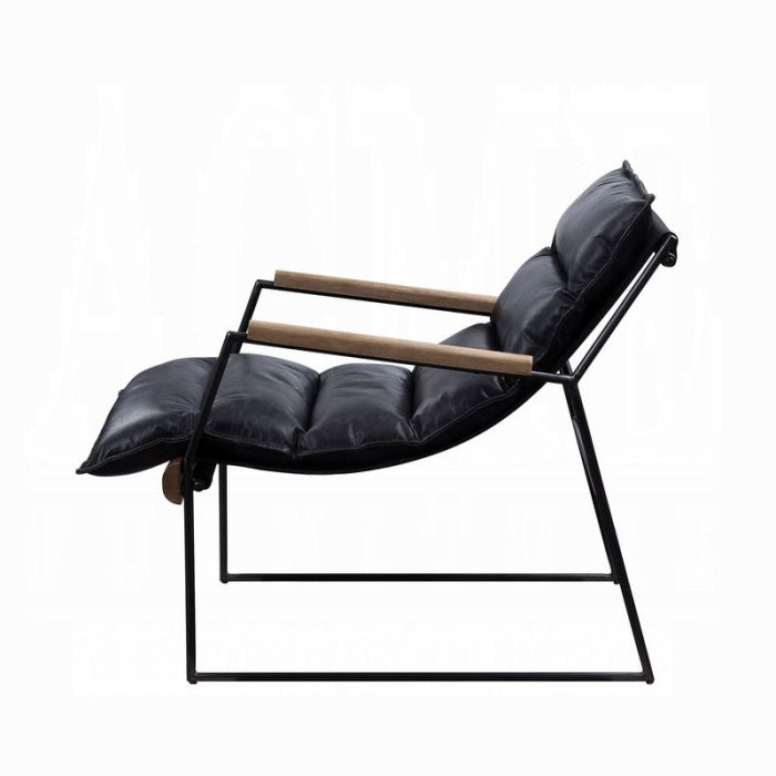 Distressed Espresso Top-Grain Leather Accent Chair with Matte Iron Frame