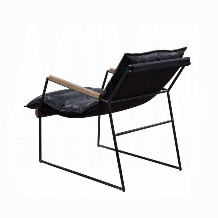 Distressed Espresso Top-Grain Leather Accent Chair with Matte Iron Frame