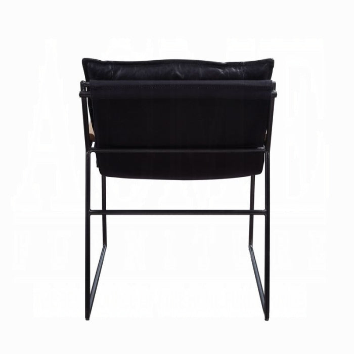 Distressed Espresso Top-Grain Leather Accent Chair with Matte Iron Frame