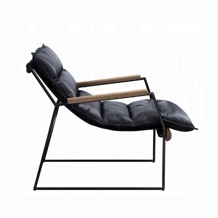 Distressed Espresso Top-Grain Leather Accent Chair with Matte Iron Frame