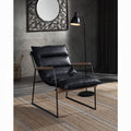 Distressed Espresso Top-Grain Leather Accent Chair with Matte Iron Frame