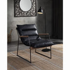 Distressed Espresso Top-Grain Leather Accent Chair with Matte Iron Frame