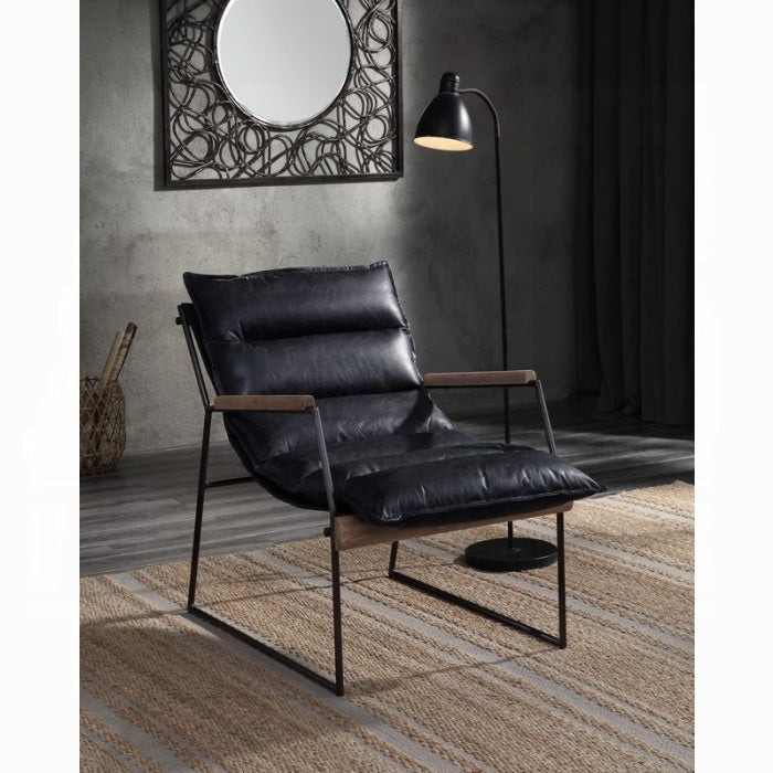 Distressed Espresso Top-Grain Leather Accent Chair with Matte Iron Frame