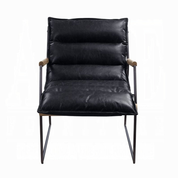Distressed Espresso Top-Grain Leather Accent Chair with Matte Iron Frame