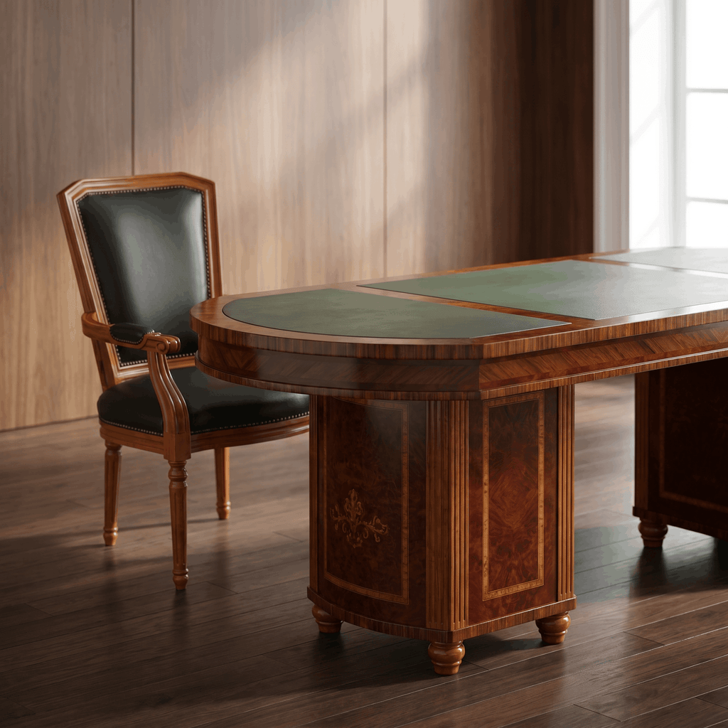 Luxury Boardroom Table – Solid Wood with Green Leather Top