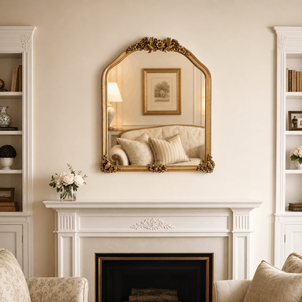 Luxury Gold Arched Mirror with Ornate Floral Detailing