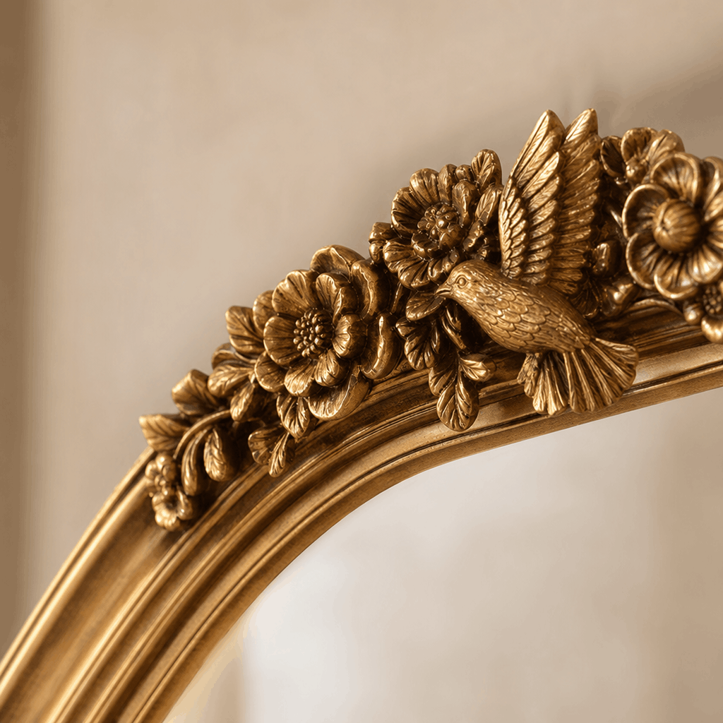 Luxury Gold Arched Mirror with Ornate Floral Detailing