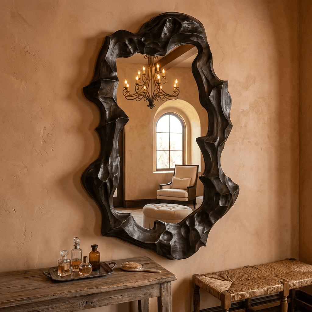 Luxury Sculptural Black Statement Mirror