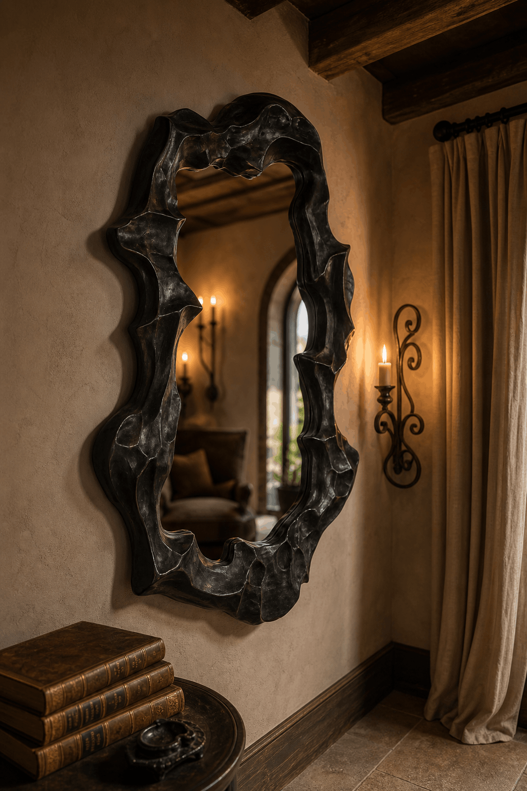 Luxury Sculptural Black Statement Mirror