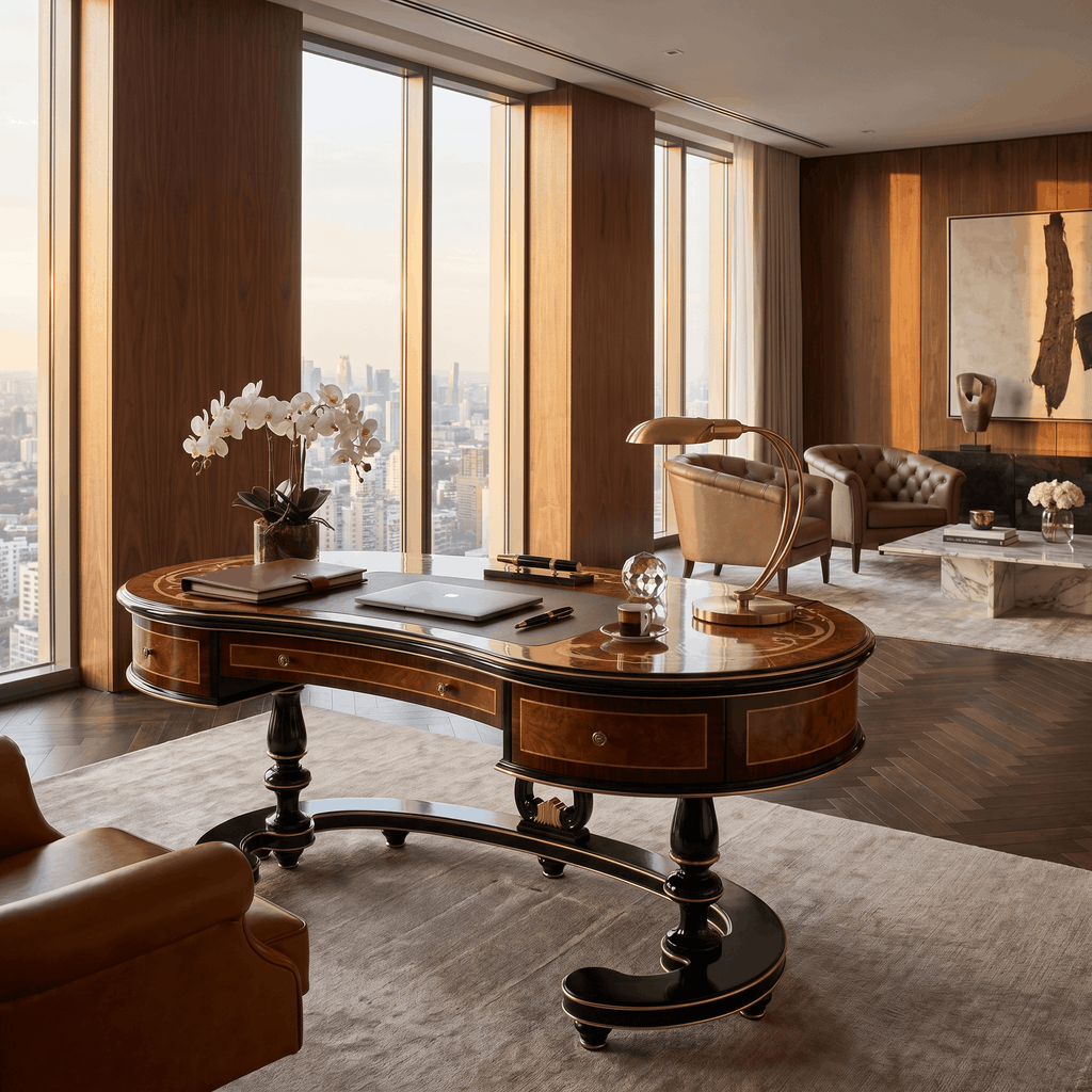 Masterfully Designed Executive Desk with Inlaid Detailing