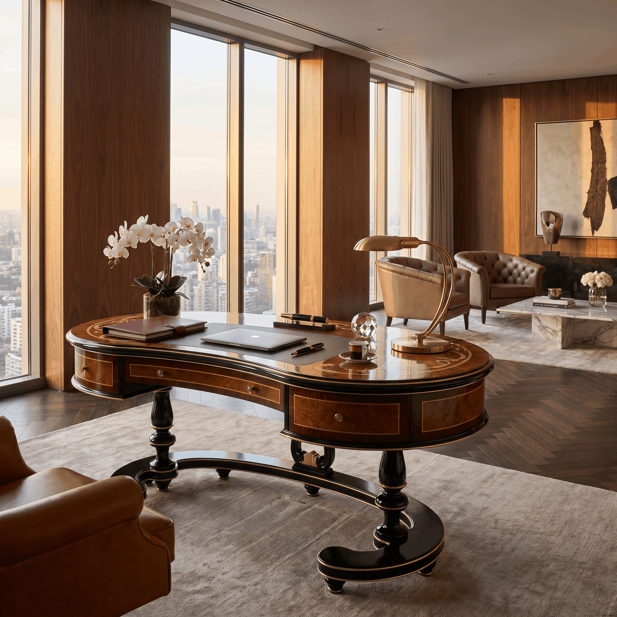 Masterfully Designed Executive Desk with Inlaid Detailing