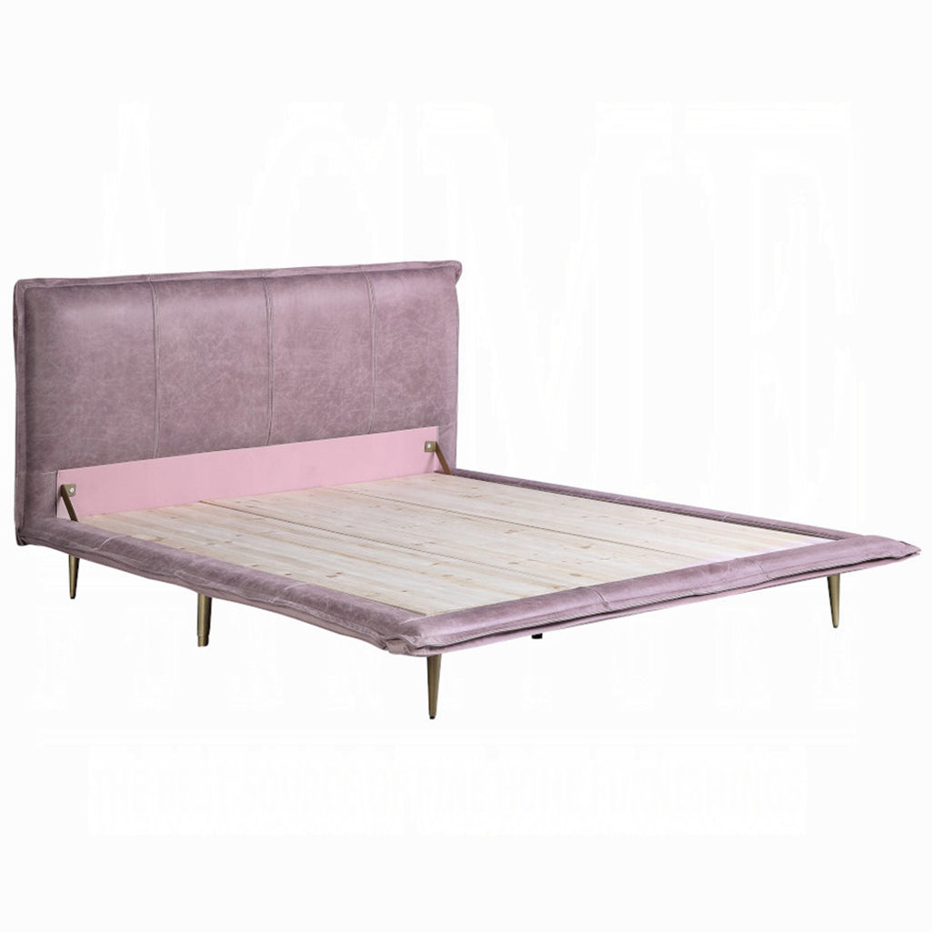 Rosalie Blush Pink Top-Grain Leather Platform Bed – Queen & King