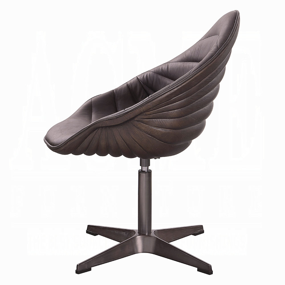 Antique Ebony Top Grain Leather Swivel Accent Chair