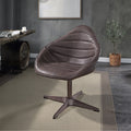 Antique Ebony Top Grain Leather Swivel Accent Chair