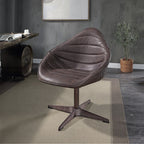 Antique Ebony Top Grain Leather Swivel Accent Chair