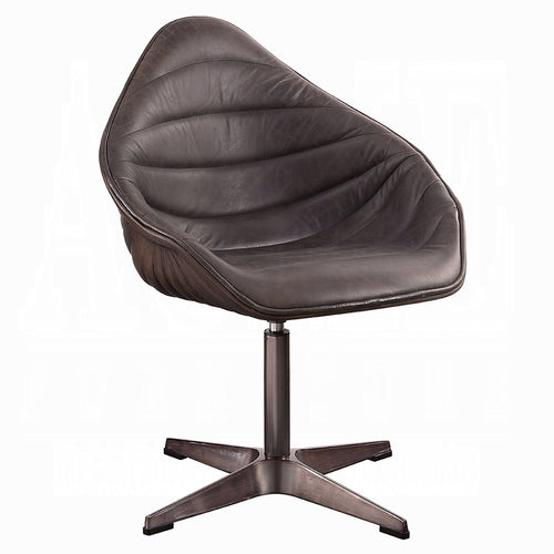 Antique Ebony Top Grain Leather Swivel Accent Chair