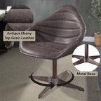Antique Ebony Top Grain Leather Swivel Accent Chair