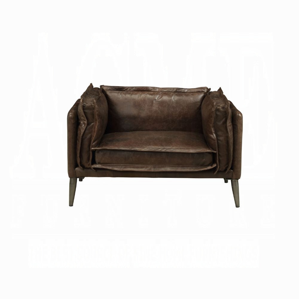 Distressed Chocolate Top-Grain Leather Accent Chair — Vintage-Inspired Modern Design