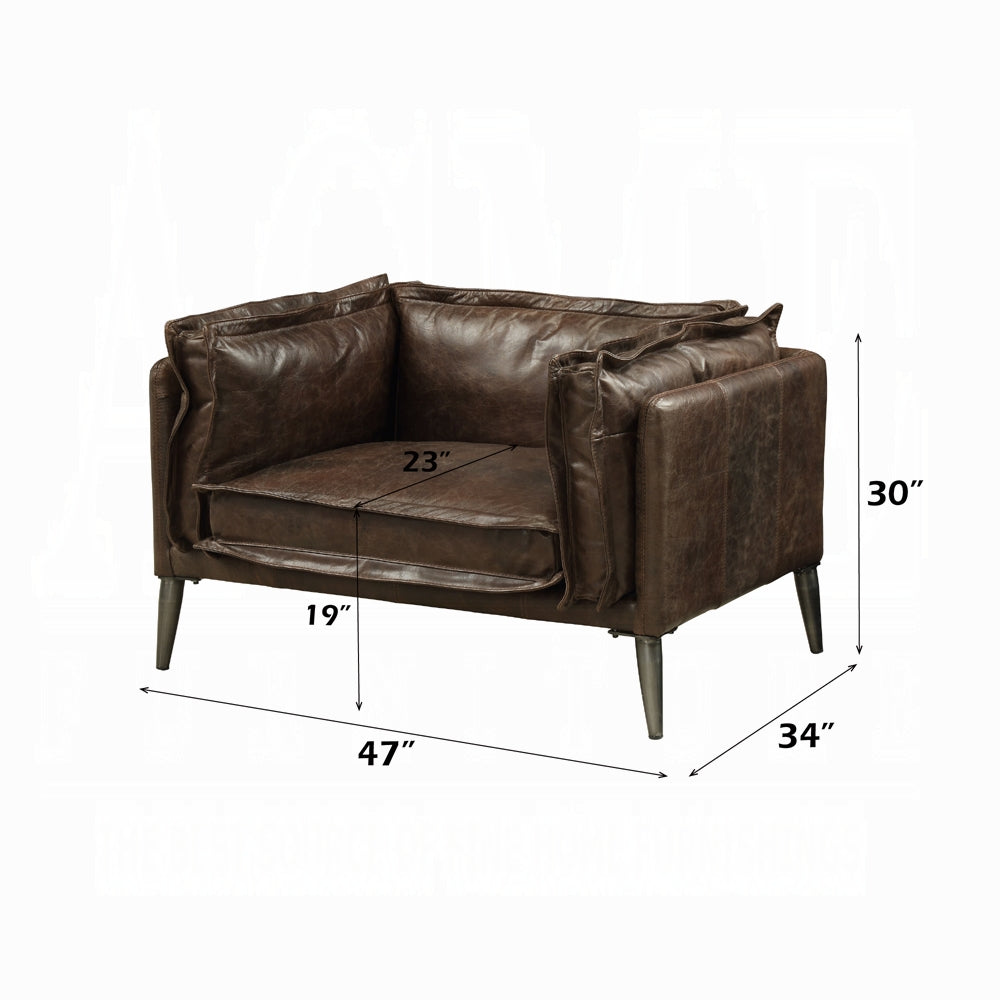 Distressed Chocolate Top-Grain Leather Accent Chair — Vintage-Inspired Modern Design