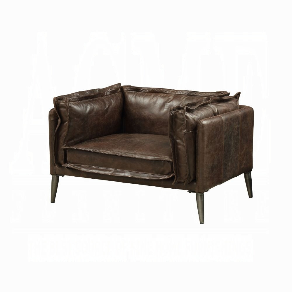 Distressed Chocolate Top-Grain Leather Accent Chair — Vintage-Inspired Modern Design