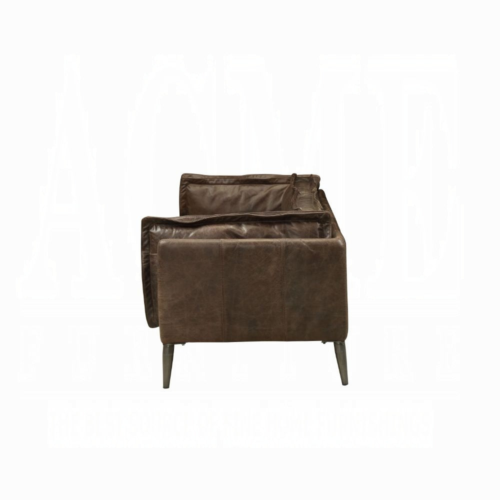 Distressed Chocolate Top-Grain Leather Loveseat — Vintage-Inspired Modern Design