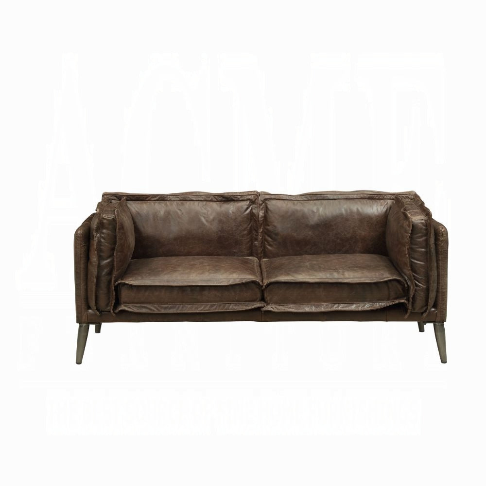 Distressed Chocolate Top-Grain Leather Loveseat — Vintage-Inspired Modern Design