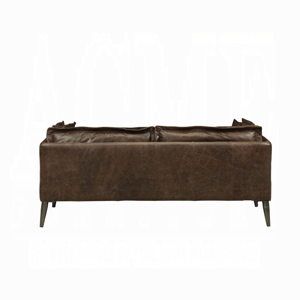 Distressed Chocolate Top-Grain Leather Loveseat — Vintage-Inspired Modern Design