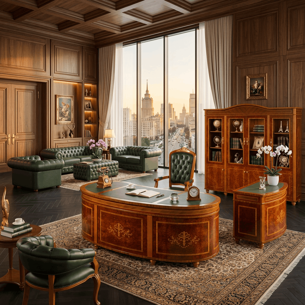 Premium 4-Piece Wood Office Set with Leather Accents
