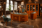 Premium 4-Piece Wood Office Set with Leather Accents