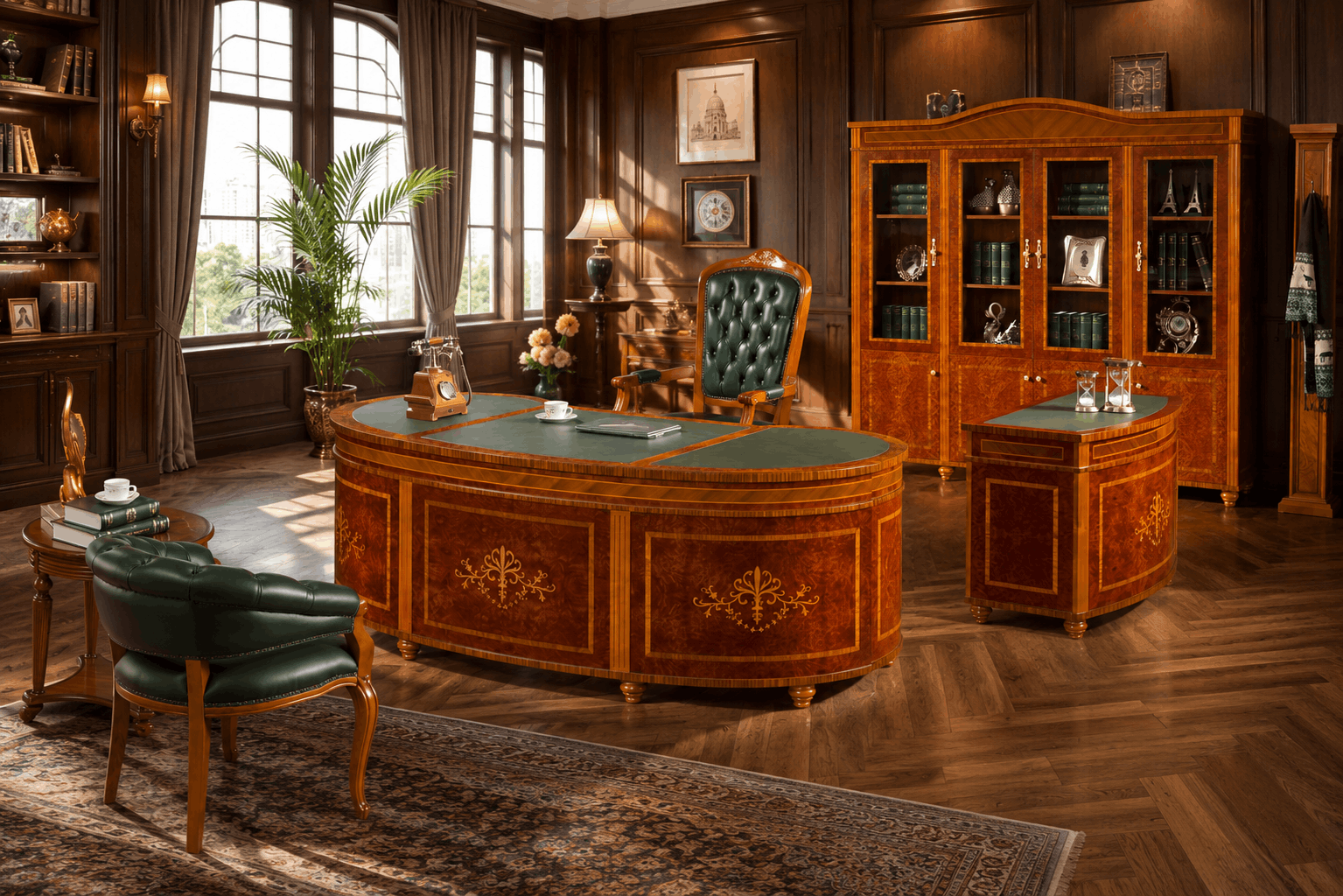 Premium 4-Piece Wood Office Set with Leather Accents