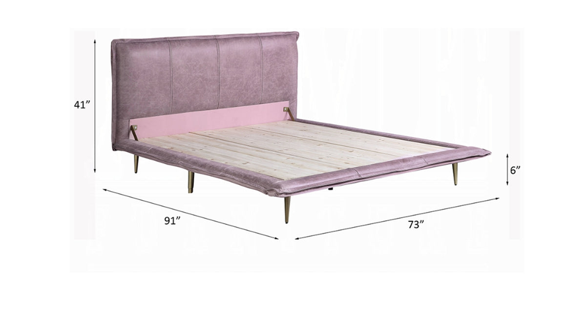 Rosalie Blush Pink Top-Grain Leather Platform Bed – Queen & King