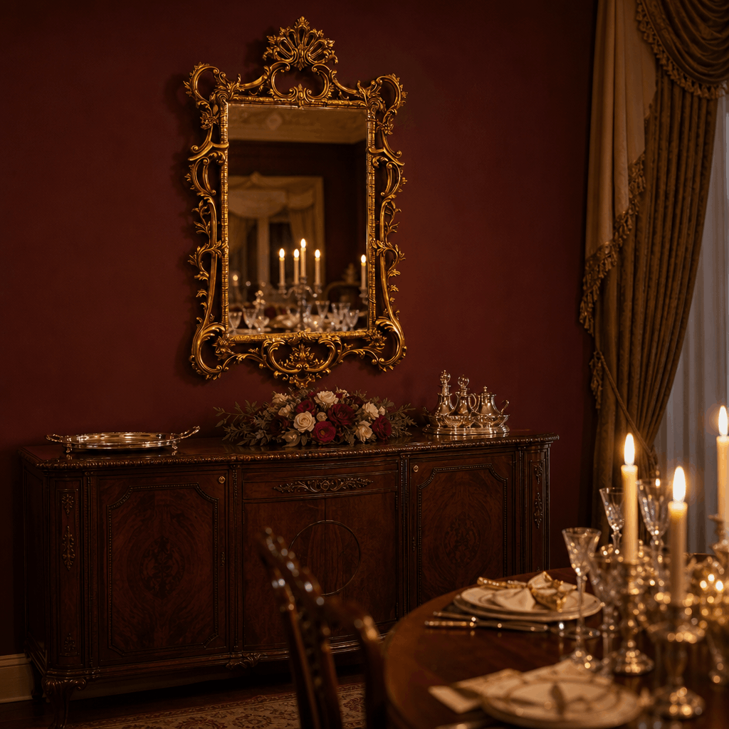 Regal Hand-Painted Gold Ornate Wall Mirror