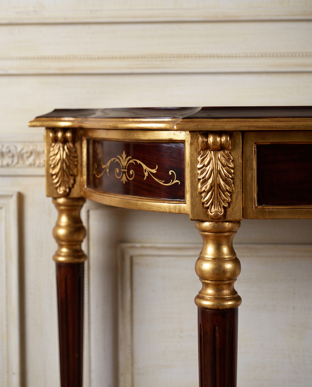 Regency Carved Brown & Gold Console Table with Drawer
