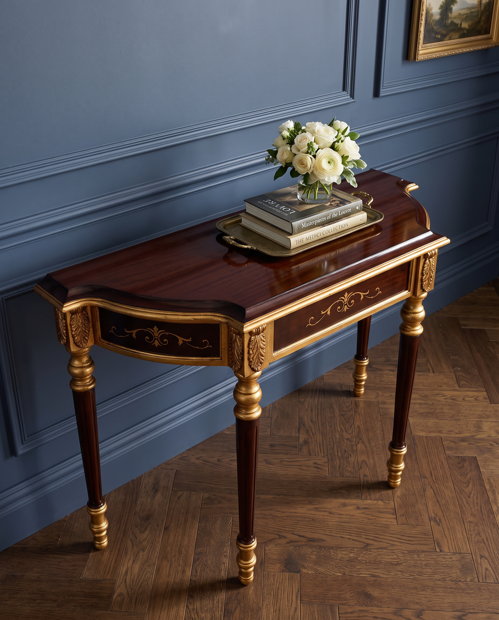 Regency Carved Brown & Gold Console Table with Drawer
