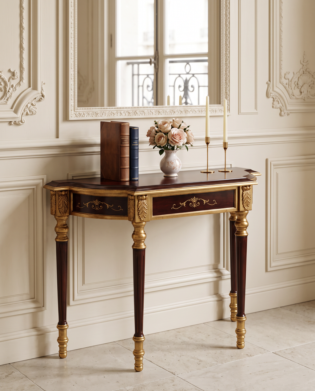 Regency Carved Brown & Gold Console Table with Drawer