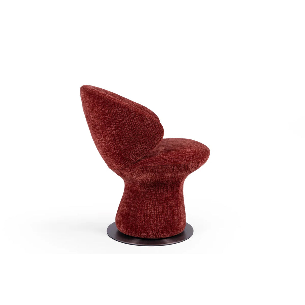Sculptural Swivel Accent Chair In Luxe Crimson Chenille
