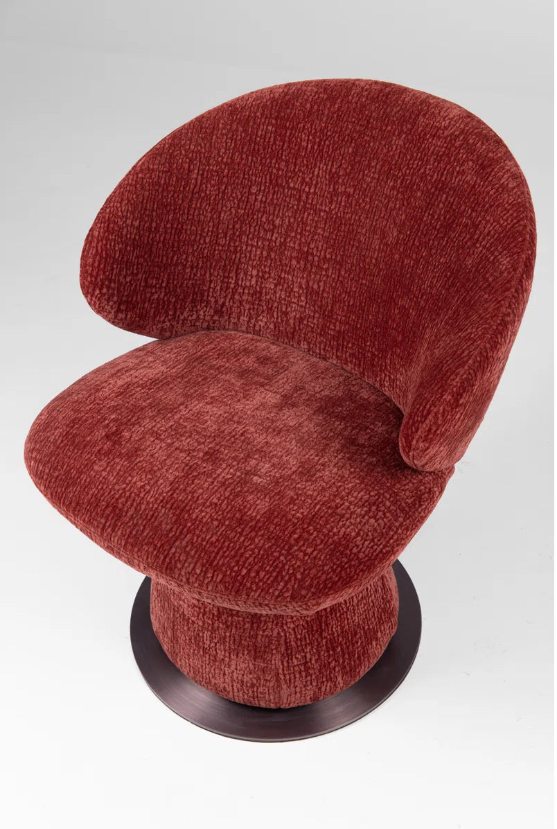 Sculptural Swivel Accent Chair In Luxe Crimson Chenille