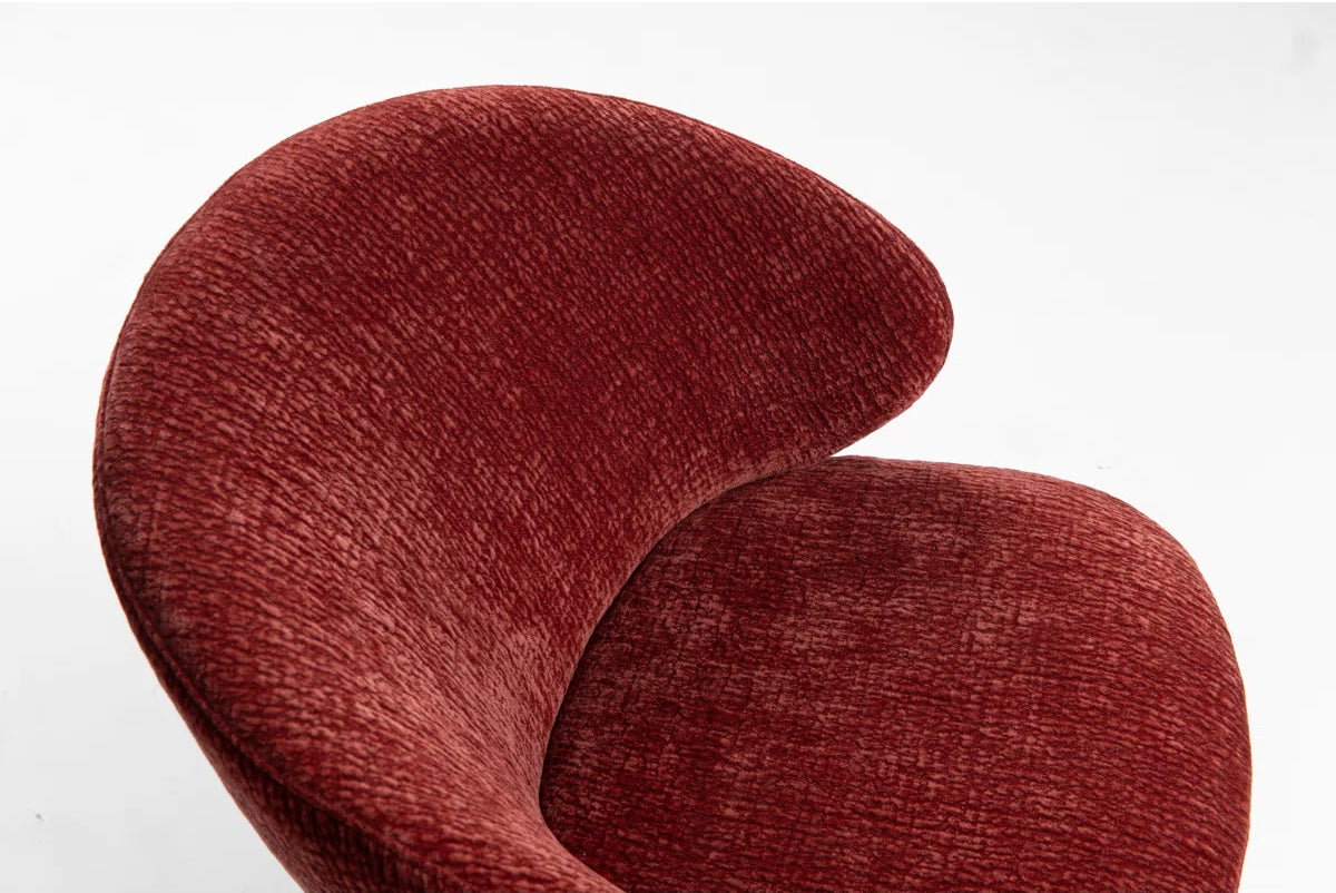 Sculptural Swivel Accent Chair In Luxe Crimson Chenille