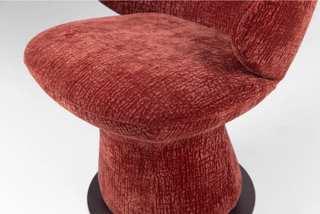 Sculptural Swivel Accent Chair In Luxe Crimson Chenille