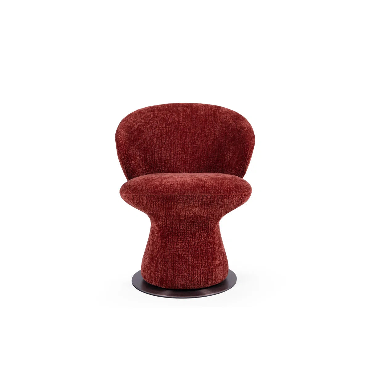 Sculptural Swivel Accent Chair In Luxe Crimson Chenille