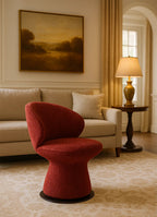 Sculptural Swivel Accent Chair In Luxe Crimson Chenille
