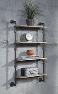 Ashford Industrial 4-Tier Oak & Black Metal Wall Shelf