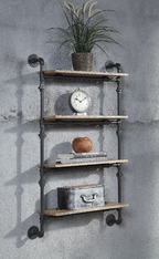 Ashford Industrial 4-Tier Oak & Black Metal Wall Shelf