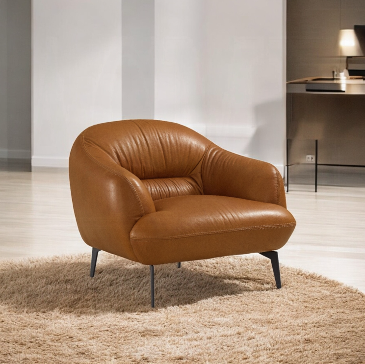 Auremont Cognac Tan Top-Grain Leather Accent Chair