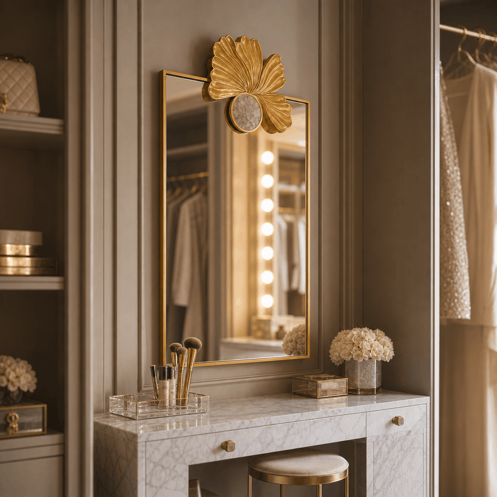 Sculptural Gold Floral Mirror